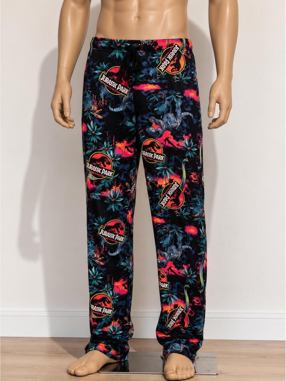 Jurassic Park Men's XL Black Tropical Dinosaur Print Lounge Pants by Mad Engine